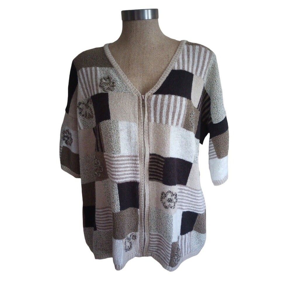Northern Isles II Sweater Women's Sz 2X Multicolor Hand Embroidered Zip Front